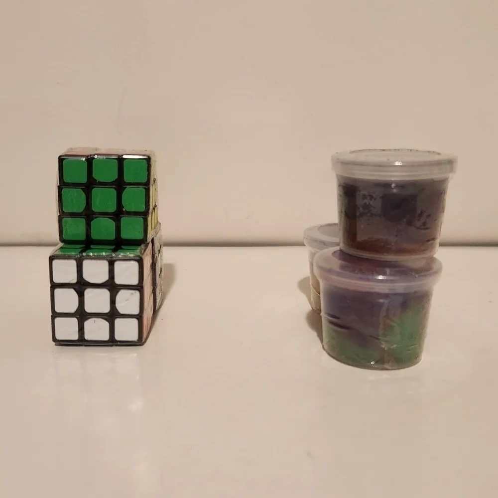 Lot of Mini Fidgets 3 mini Rubik's Cubes, and 3 mini Slime Buckets